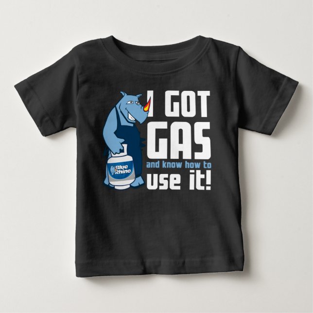Camiseta De Bebé Rinoceronte azul "Tengo gas" (Anverso)