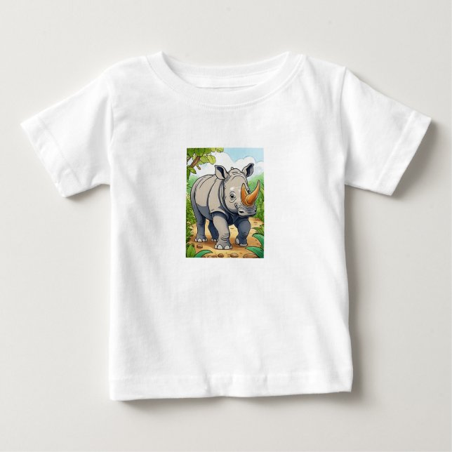 Camiseta De Bebé Rinoceronte lindo estilo Personalizado-Pegatina be (Anverso)
