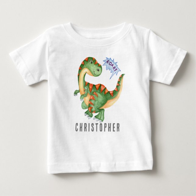 Camiseta De Bebé ROAR Cute Green Dinosaur Boys (Anverso)