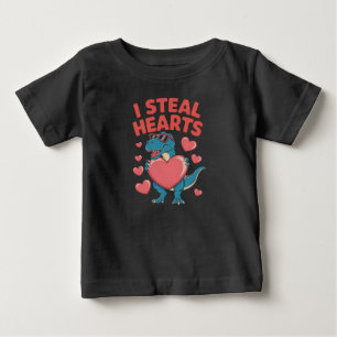 Camiseta De Bebé Robo Corazones T Rex Dinosaurio Día de San Valentí