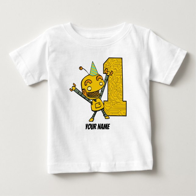 Camiseta De Bebé Robot 1er cumpleaños (Anverso)