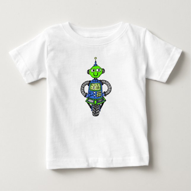 Camiseta De Bebé Robot arnie, azul y verde (Anverso)