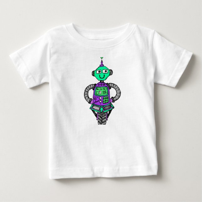 Camiseta De Bebé Robot arnie, morado y verde (Anverso)