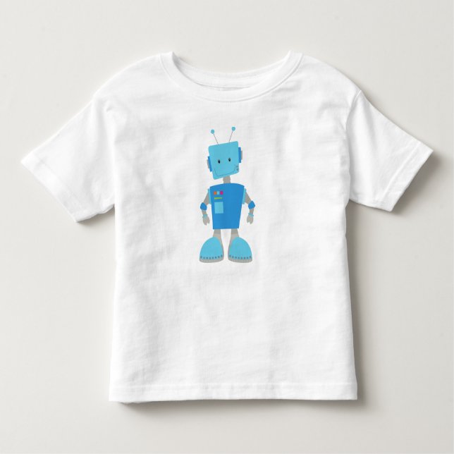 Camiseta De Bebé Robot Cute, Robot Funny, Robot Silly, Robot Blue (Anverso)