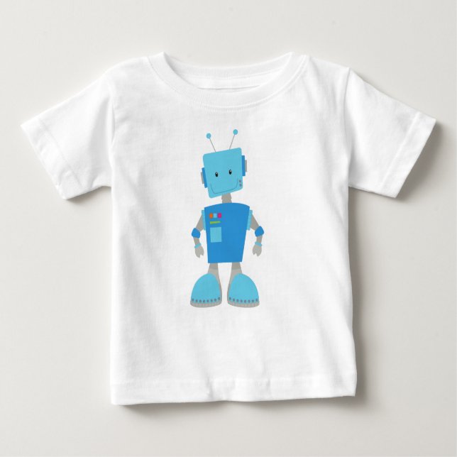Camiseta De Bebé Robot Cute, Robot Funny, Robot Silly, Robot Blue (Anverso)