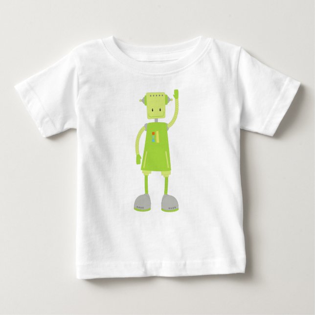 Camiseta De Bebé Robot Cute, Robot Funny, Robot Silly, Robot Green (Anverso)