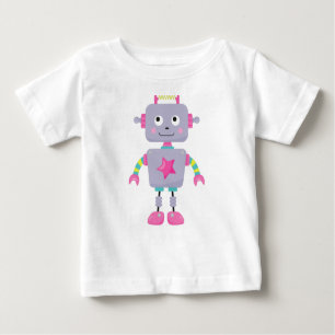 Camiseta De Bebé Robot Cute, Robot Funny, Robot Silly, Robot Purple