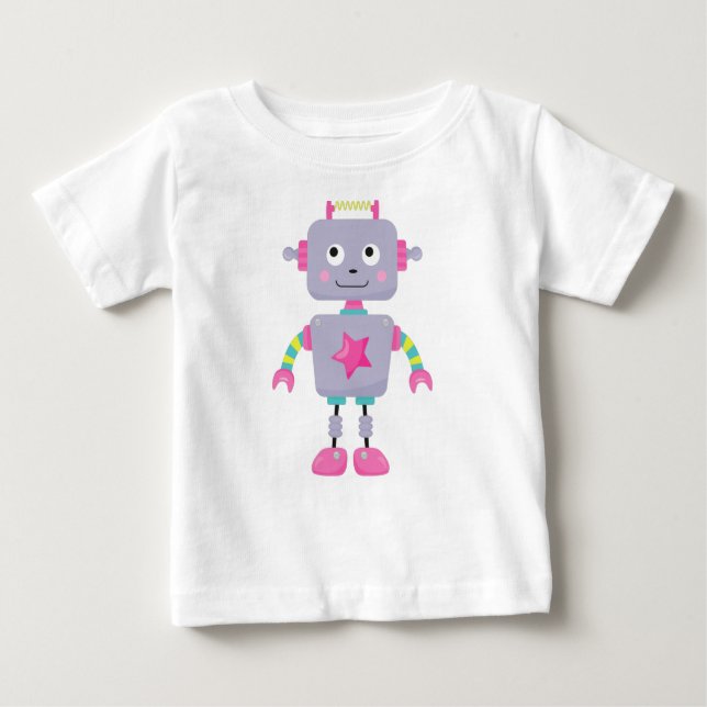 Camiseta De Bebé Robot Cute, Robot Funny, Robot Silly, Robot Purple (Anverso)