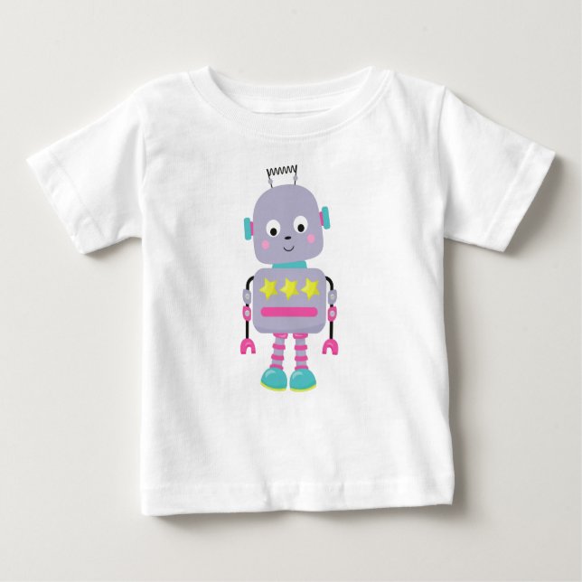 Camiseta De Bebé Robot Cute, Robot Silly, Robot Funny, Robot Purple (Anverso)