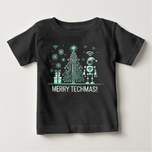 Camiseta De Bebé Robot de IA con árbol de Navidad tecnológico - Tec