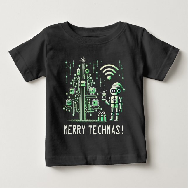 Camiseta De Bebé Robot de IA con árbol de Navidad tecnológico - Tec (Anverso)