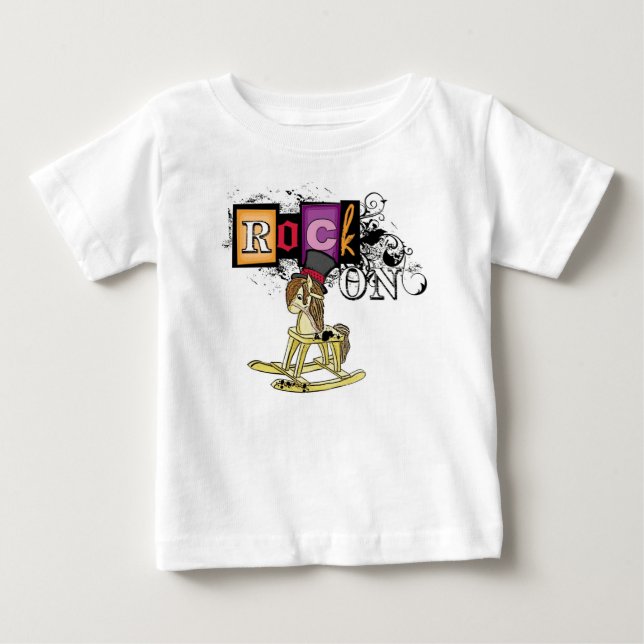 Camiseta De Bebé Roca de bebé divertida en un mecedor de caballos (Anverso)