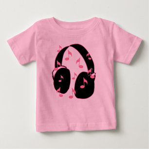 Camiseta De Bebé ¡Roca del bebé!  Auriculares con rosa de las not
