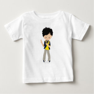 Camiseta De Bebé Rock Boy, pelo negro, micrófono, cantante de banda