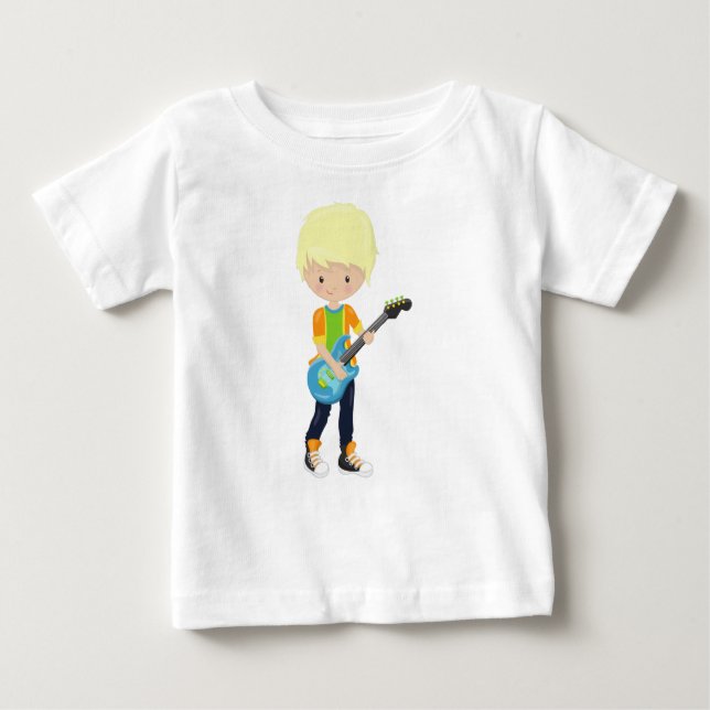 Camiseta De Bebé Rock Boy, pelo rubio, guitarrista, banda, música (Anverso)