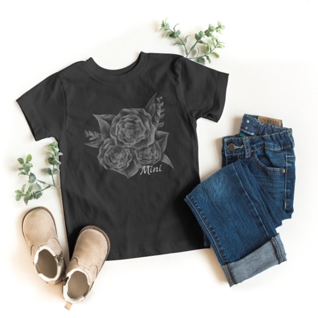 Camiseta De Bebé Rock n Rollo Negro Monocromático Floral - Mini (Subido por el creador)