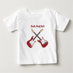 Camiseta De Bebé Rock y roll con dos guitarras eléctricas rojas bla