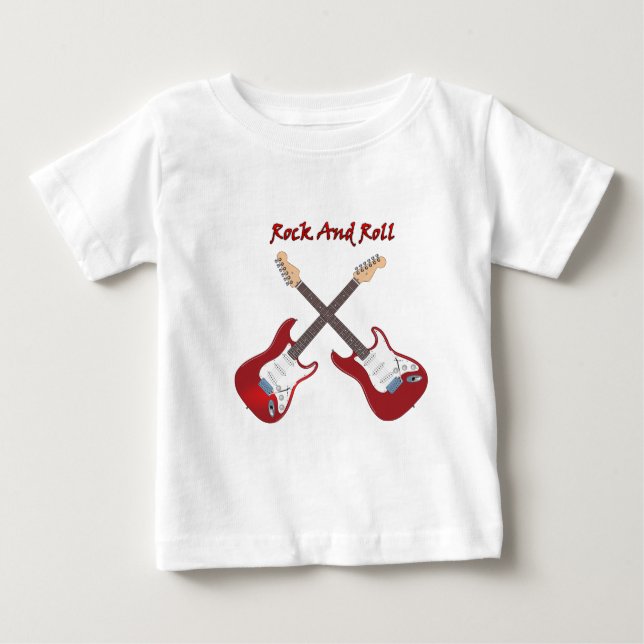 Camiseta De Bebé Rock y roll con dos guitarras eléctricas rojas bla (Anverso)