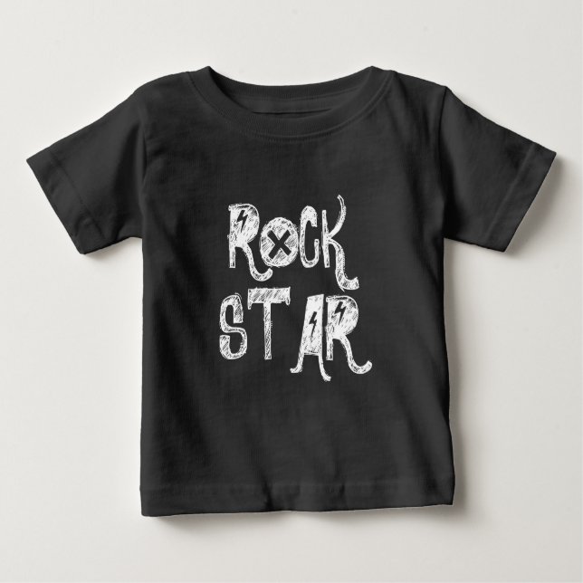 Camiseta De Bebé Rockero blanco negro rockero metalizado (Anverso)