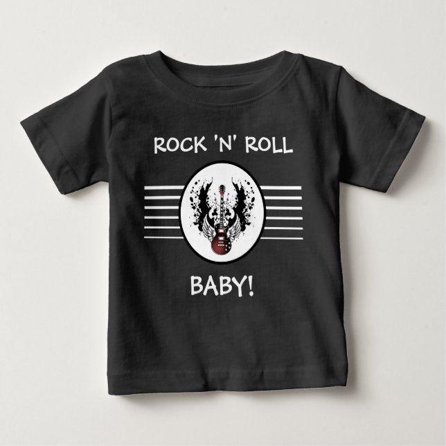 Camiseta De Bebé Rockero de música Metalizado fuerte rock and Roll  (Anverso)