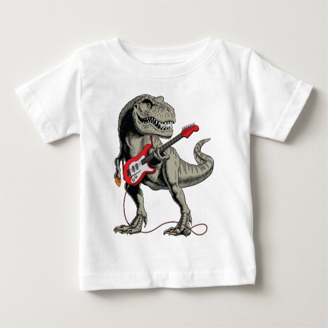 Camiseta De Bebé Rockin' T-Rex: Dinosaurio toca guitarra eléctrica (Anverso)