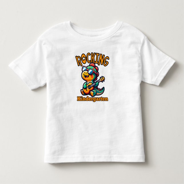 Camiseta De Bebé Rocking Kindergarten Dinosaur with guitar  (Anverso)