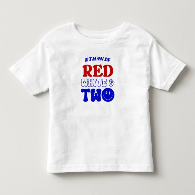 Camiseta De Bebé Rojo Blanco y Dos Fiesta de Cumpleaños 2do 4 de Ju (Anverso)