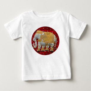 Camiseta De Bebé Rojo embellecido y oro del elefante indio