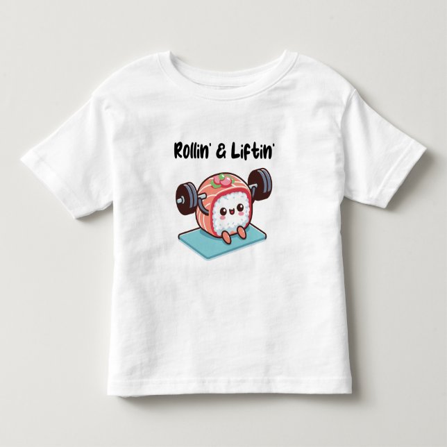 Camiseta De Bebé Rollo de Sushi Levantando Pesas (Anverso)