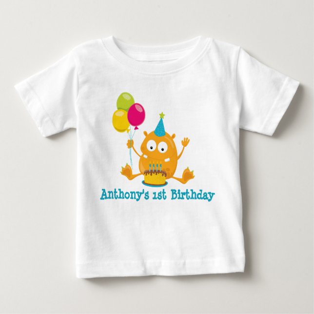 Camiseta De Bebé Romper de primer cumpleaños de un monstruo persona (Anverso)