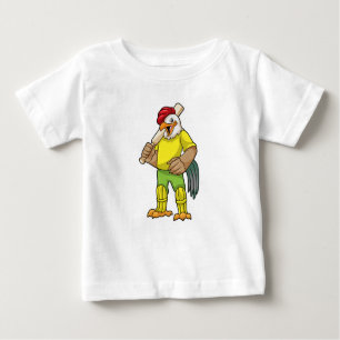 Camiseta De Bebé Rooster como bateador con bate de críquet