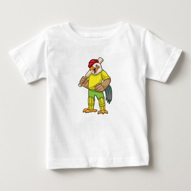 Camiseta De Bebé Rooster como bateador con bate de críquet (Anverso)
