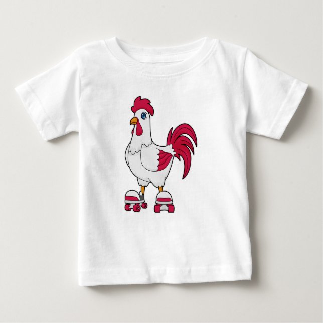 Camiseta De Bebé Rooster en patinaje en línea con patines de patina (Anverso)
