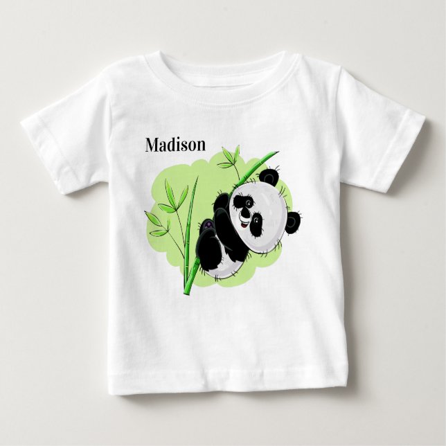 Camiseta De Bebé Ropa de nombre de costumbre de Cute Panda (Anverso)