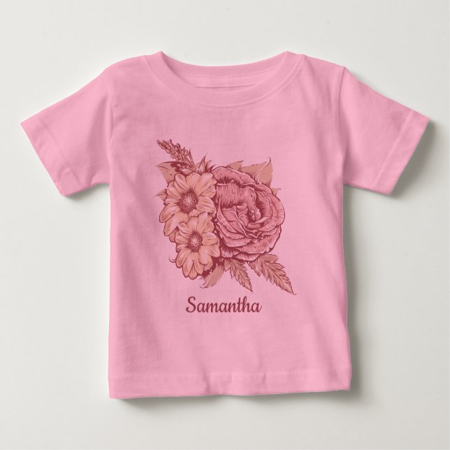 Camiseta De Bebé Ropa de nombre de costumbre de Ilustracion de flor (Anverso)