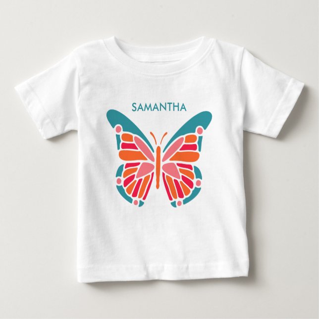 Camiseta De Bebé Ropa de nombre personalizado de mariposa estilizad (Anverso)