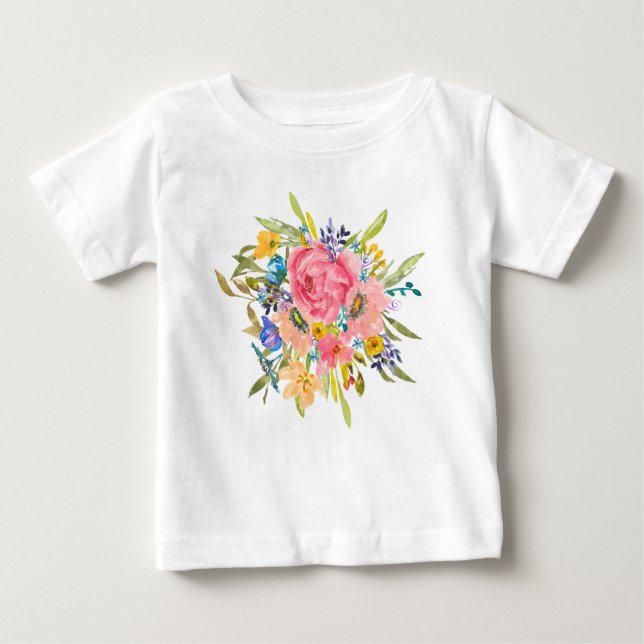 Camiseta De Bebé Rosa acuarela Floral Bouquet (Anverso)
