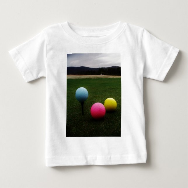 Camiseta De Bebé rosa amarillo y azul, bolas de golf (Anverso)