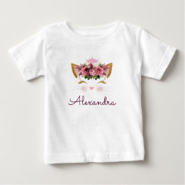 Camiseta De Bebé Rosa Oro Gatito Monograma 1er Cumpleaños
