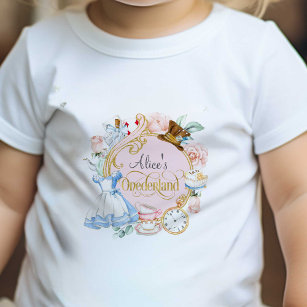 Camiseta De Bebé Rosa, primer cumpleaños Chica, Alice Onederland