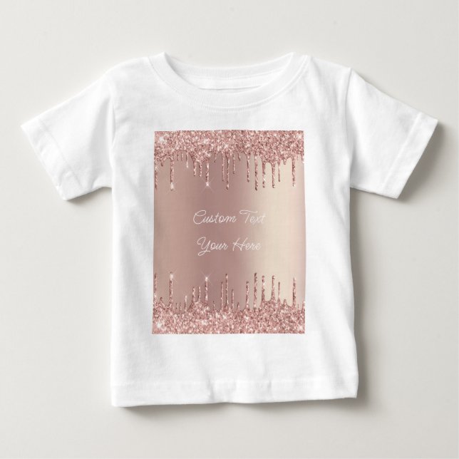 Camiseta De Bebé Rosa Purpurina de oro Personalizado de texto Nombr (Anverso)