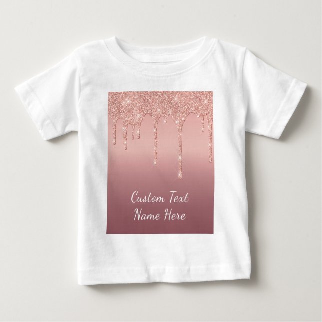 Camiseta De Bebé Rosa Purpurina de Rubor Gold profundiza su nombre  (Anverso)