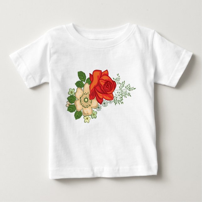Camiseta De Bebé Rosa Roja y Daisies (Anverso)