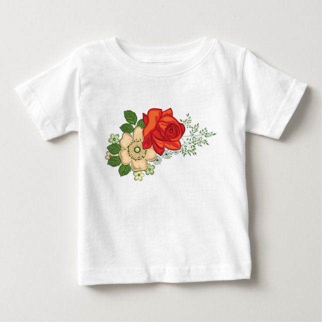 Camiseta De Bebé Rosa Roja y Margaritas (Anverso)