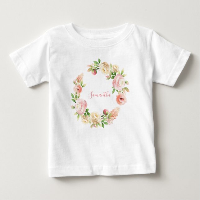 Camiseta De Bebé Rosa Rosa Rosa Elegante Chica Floral (Anverso)