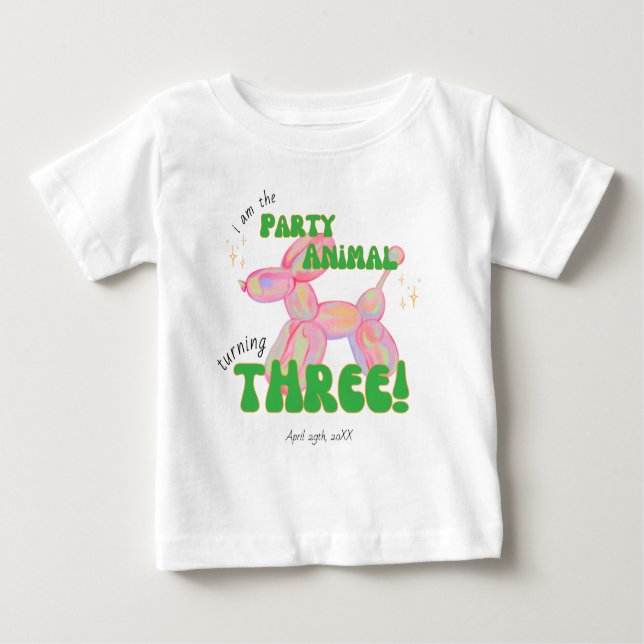 Camiseta De Bebé Rosa Soy el Fiesta Animal Globo 3 cumpleaños (Anverso)