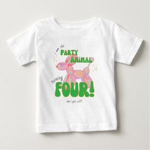 Camiseta De Bebé Rosa soy el Fiesta Animal Globo 4º cumpleaños