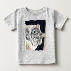 Camiseta De Bebé Rosa un gato con ojos verdes llamativos