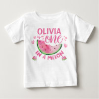 Rosa Uno En Melón Primer Cumpleaños Bebé Camiseta