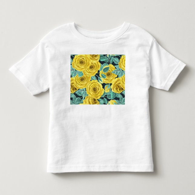 Camiseta De Bebé Rosas de acuarela amarilla con hojas y brotes (Anverso)